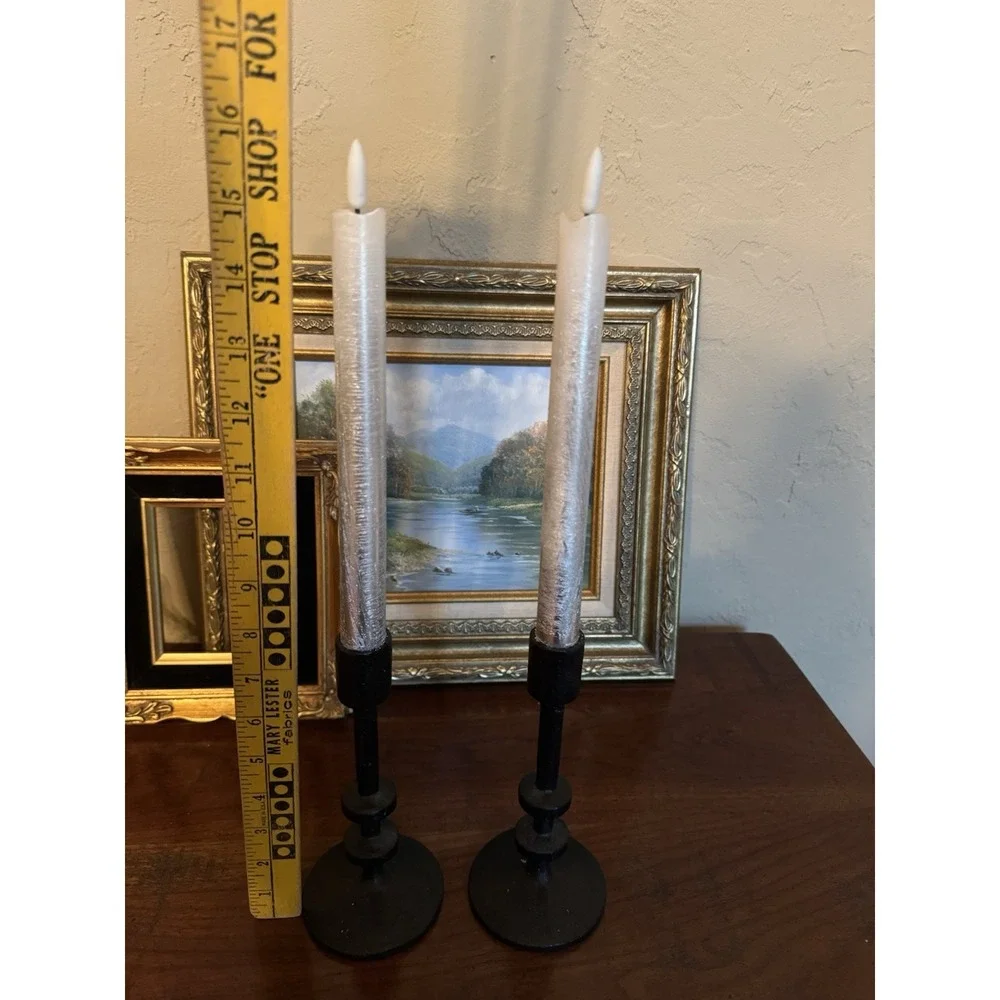 Pair Black Cast‎ Iron Taper Candle Holders Brutalist Style Modernist 7